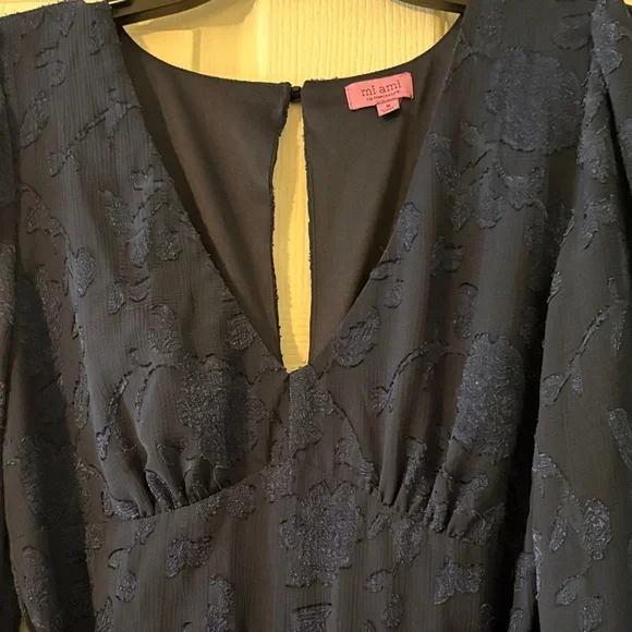 Women’s Navy Blue Long Sleeve Ruffle Dress - Picture 4 of 10